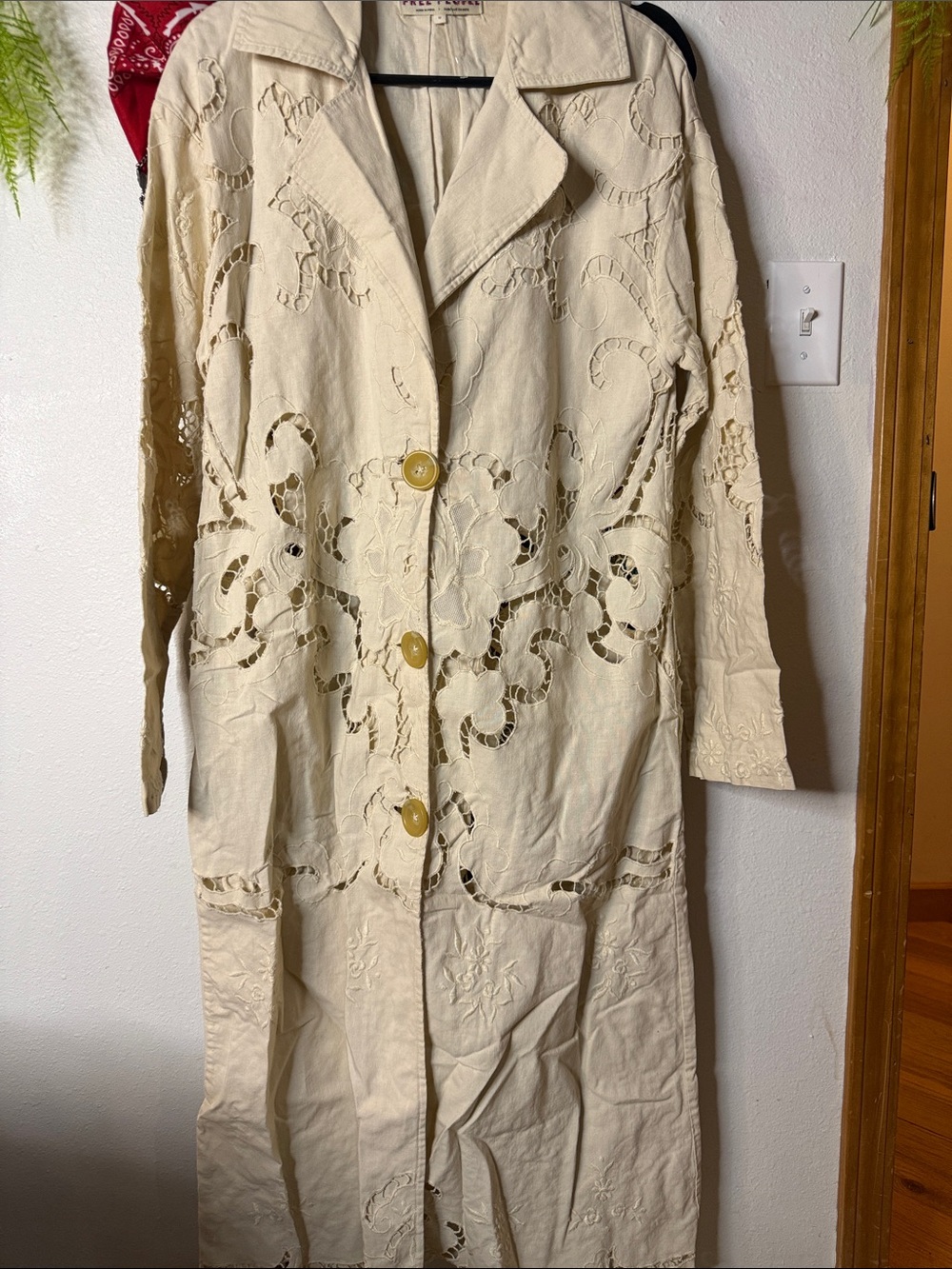 Free People Susanna Eyelet Cream Duster Medium - Picture 2 of 4
